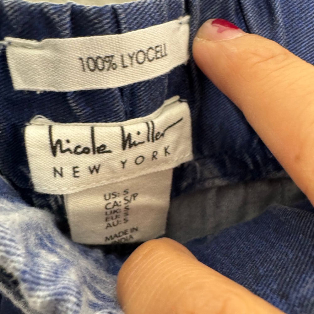 Nicole Miller women's S tie-dye blue elastic waist tie front jogger pants boho - Picture 5 of 5